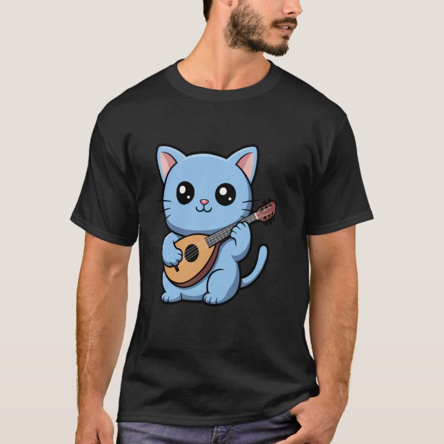 Kattmandolinist som spelar mandolinliten kattkattm t shirt (Framsida)