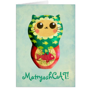 KattMatryoshka docka Hälsningskort
