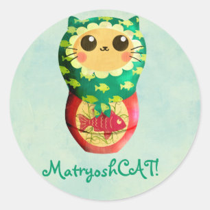 KattMatryoshka docka Runt Klistermärke