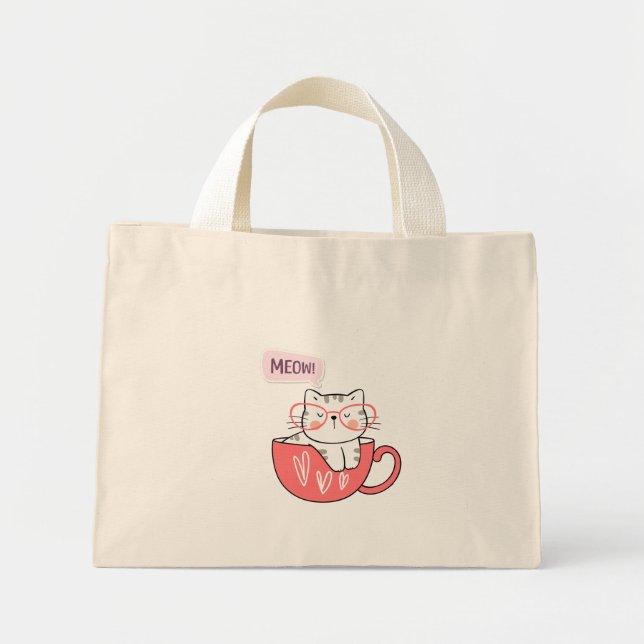 kattmej i kopp mini tygkasse (Framsidan)