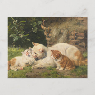 Kattmoder med ungar Julius Adam den yngre Vykort