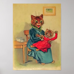 Kattmoder och dotter, Louis Wain Poster