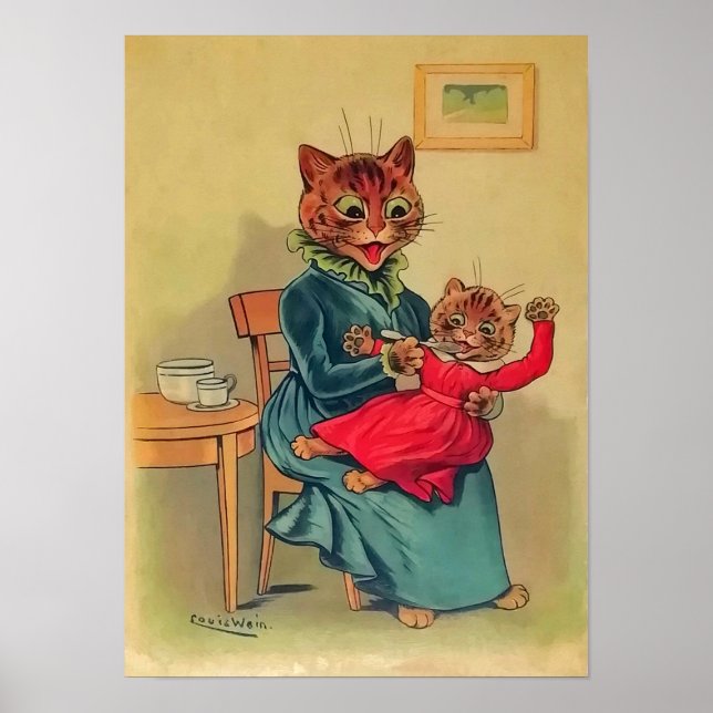Kattmoder och dotter, Louis Wain Poster (Framsidan)