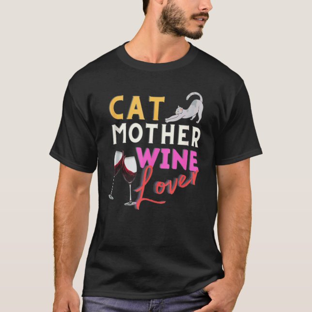 Kattmödrars vin drinkare t shirt (Framsida)