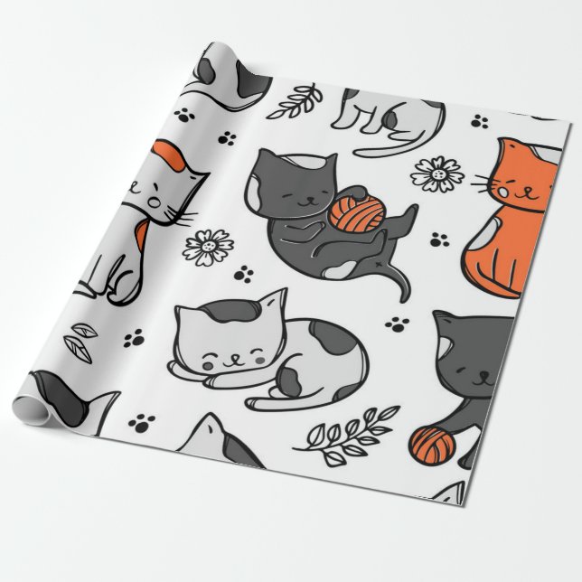 Kattmönster Presentpapper (Utrullad)