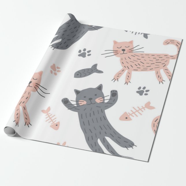 Kattmönster Presentpapper (Utrullad)