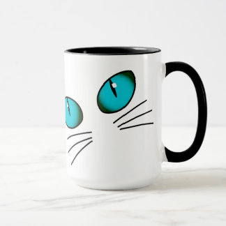 Kattmugg med blåa ögon, mysig mugg för kattälskare