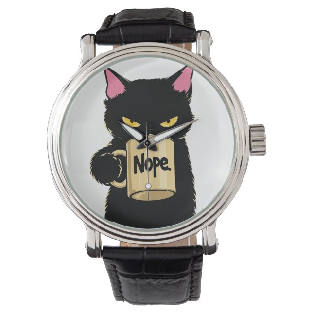 Kattmugg – Rolig svart katt attityd Armbandsur (Framsida)