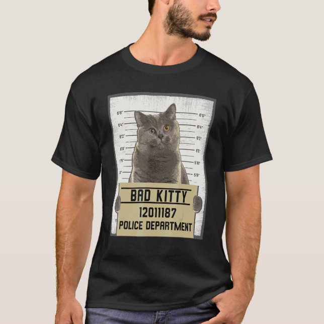 Kattmugshot Kriminell Husdjur T Shirt (Framsida)