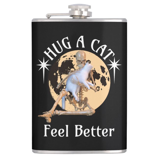 Kattomfamning skelett tröst Humor under månljus Fickplunta (Framsidan)