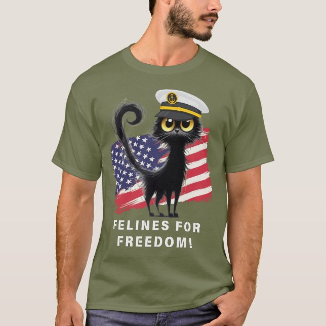 KATTOR FÖR FRIHET, Patriotisk katt i sjömannamössa T Shirt (Framsida)