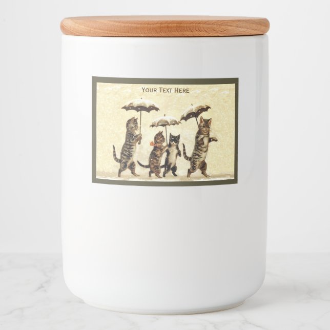 Kattor med kattungar i Snö-paraplyer Mat Etiketter (Framsida)