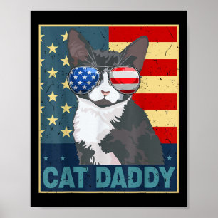 Kattpappa Amerikansk flagga 4 juli Fadersdag Rolig Poster