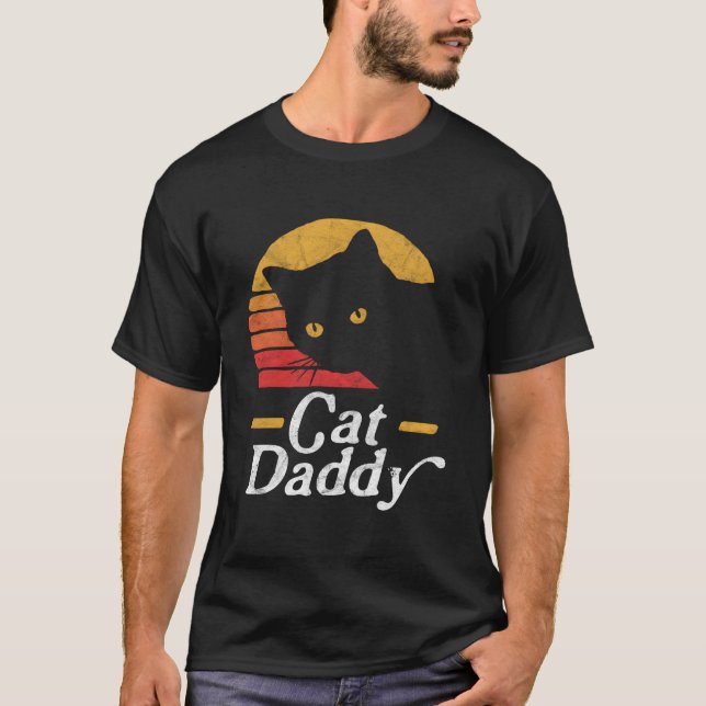Kattpappa Åttiotal Stil Katt Distressed T Shirt (Framsida)