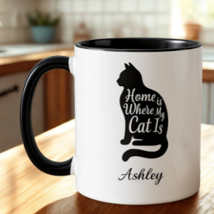 Kattpappa Hemma Är Där Min Katt Är Siluett Mugg