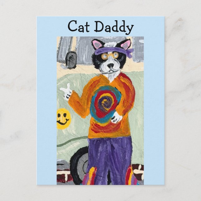 Kattpappa Hippie Smoking Cat Inbjudan Vykort (Framsida)