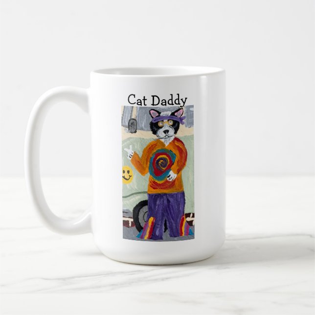 Kattpappa Hippie Smokingkatt Kaffemugg (Vänster)