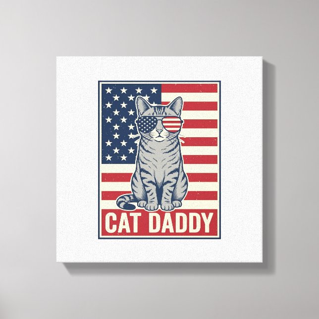 Kattpappa Patriotisk Katt Vektor Design_1 Canvastryck (Framsida)