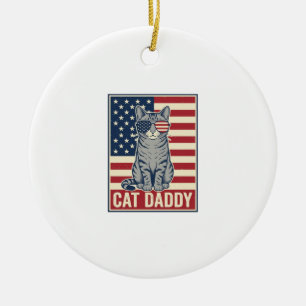Kattpappa Patriotisk Katt Vektor Design_1 Julgransprydnad Keramik