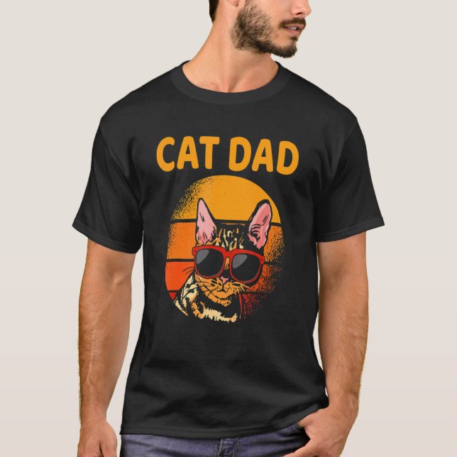 Kattpappa Retro Stil Fars Dag Män Katt Distressed T Shirt (Framsida)