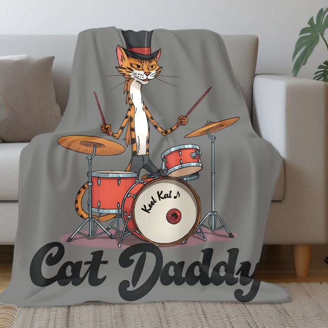 Kattpappamusiker Jazzmusik Trummis | Katters Pappa Fleecefilt (Skapare uppladdad)
