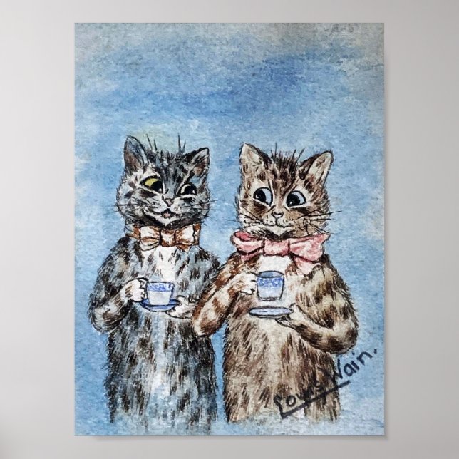 Kattpar som dricker te, Louis Wain Poster (Framsidan)