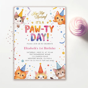 Kattparty Färgglada Katter Barn Söt 1-års Födelsed Inbjudningar