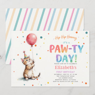 Kattparty Kattunge Färgglad Röd Ballong 1:a Födels Inbjudningar
