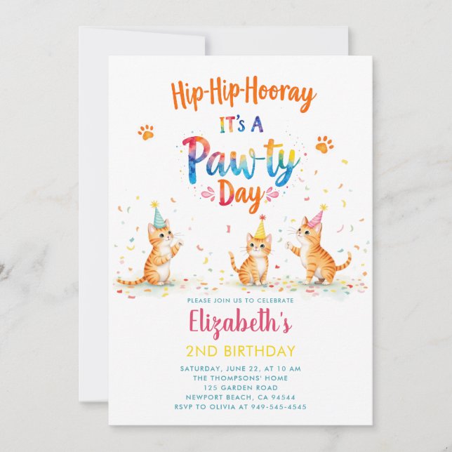Kattparty Leka Katter Barn Söt Födelsedag Inbjudningar (Framsida)