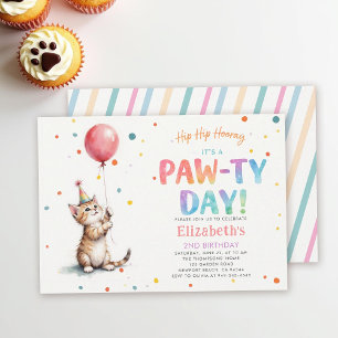 Kattparty Liten katt Färgglad Röd Ballong Födelsed Inbjudningar