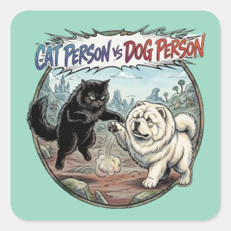 Kattperson VS Hundperson: Den Ultimata Fluff-Krige Fyrkantigt Klistermärke