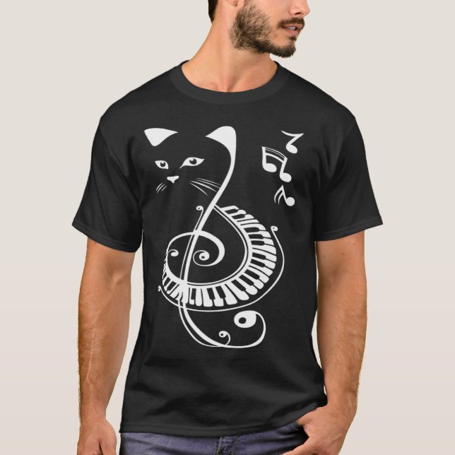 Kattpianomusiknot T Shirt (Framsida)