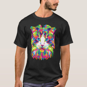 Kattporträtt Färgglad Katt Randig Perser Maine Coo T Shirt