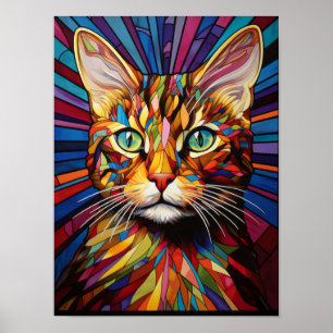 Kattporträtt Färgglatt Psykedeliskt Glasmosaik Kon Poster