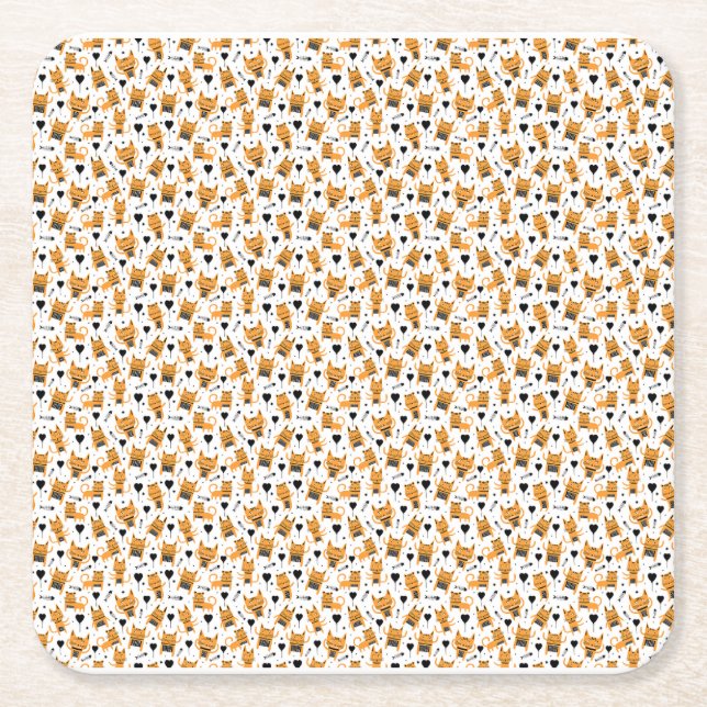 Kattpresent | Sött kattmönster barnslig Underlägg Papper Kvadrat (Framsidan)