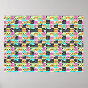 Kattpresent Sött Kawaii-kattmönster Poster