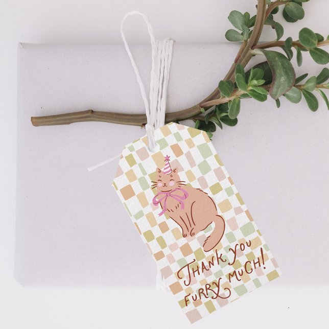 Kattpresentkort, Rutig Handritad Katt Tack Presentetikett (Skapare uppladdad)