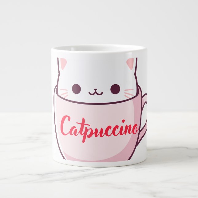 "Kattpuccino Söt Kattformad Kaffemug" Jumbo Mugg (Framsidan)