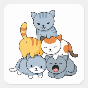 Kattpyramid - grupp av katter fyrkantigt klistermärke
