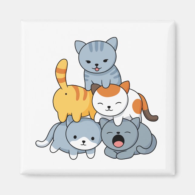 Kattpyramid - Grupp av katter Magnet (Framsidan)