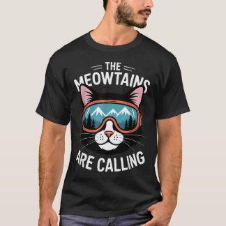 Kattrandbergen ropar Rolig katt vandring skidor T Shirt