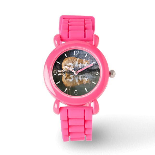 Kattreflektion i Pond Vatten, fotopapperplatta Armbandsur (Framsida)