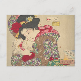 Kattretande (1888) tryck av Tsukioka Yoshitosh Vykort