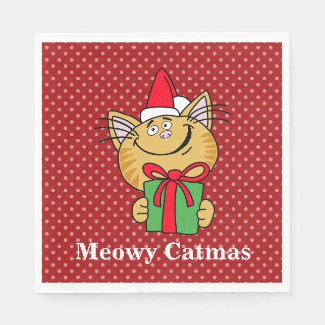 Kattrig Catmas julkatts servetter (Framsidan)