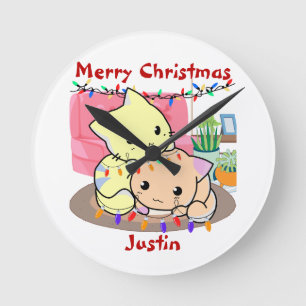 Kattristmas på mat, personlig namn rund klocka