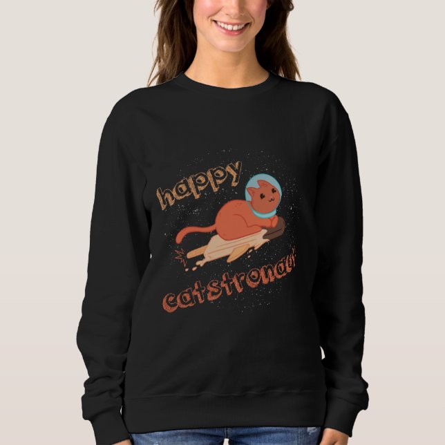 Kattrymdskepp Glad Katt Astronaut T Shirt (Framsida)