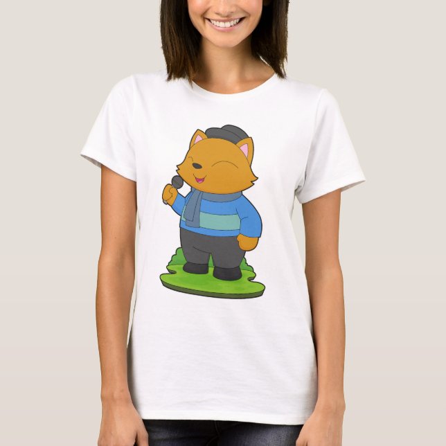 Kattsångare Mikrofon Sjunger T Shirt (Framsida)