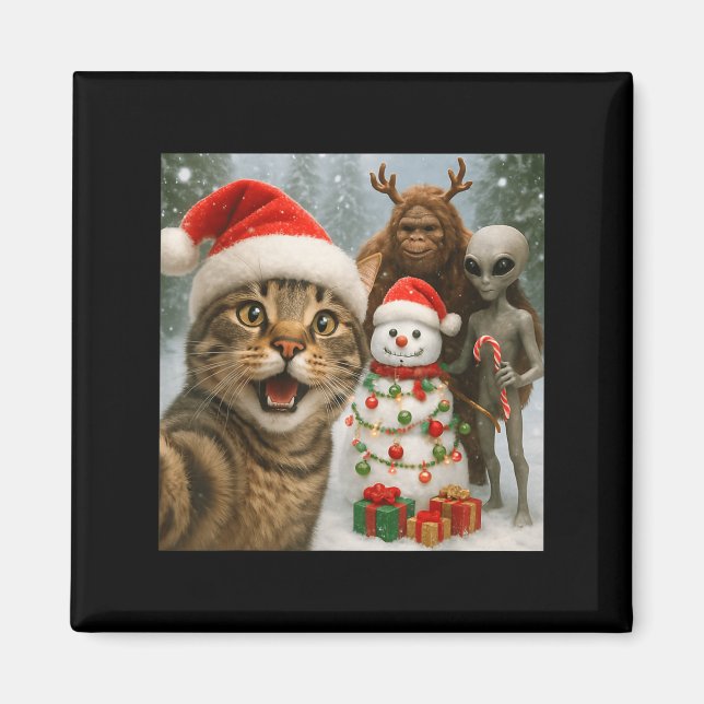 Kattselfie för julklapp med Bigfoot&utlänning Magnet (Framsidan)