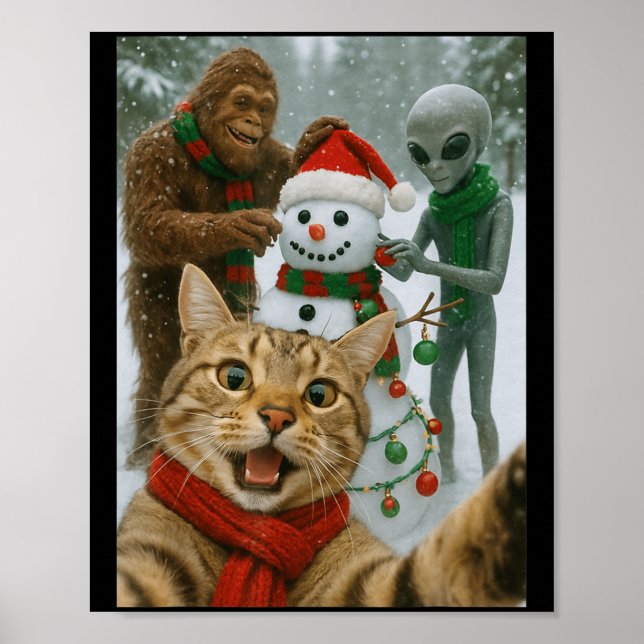 Kattselfie för julklapp med Bigfoot&utlänning Poster (Framsidan)