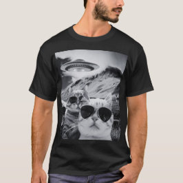Kattselfie med Alien UFO-för manar kattpresenter T Shirt